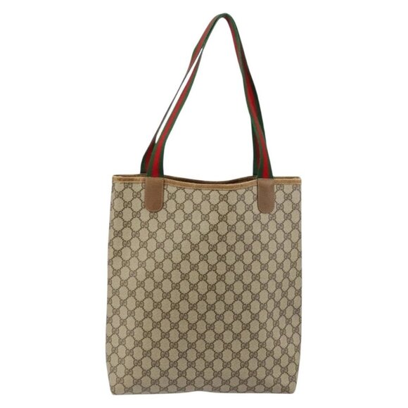GUCCI GG Supreme Web Sherry Line Tote Bag PVC Beige 56 02 003 Auth ep11398 - Picture 3 of 16